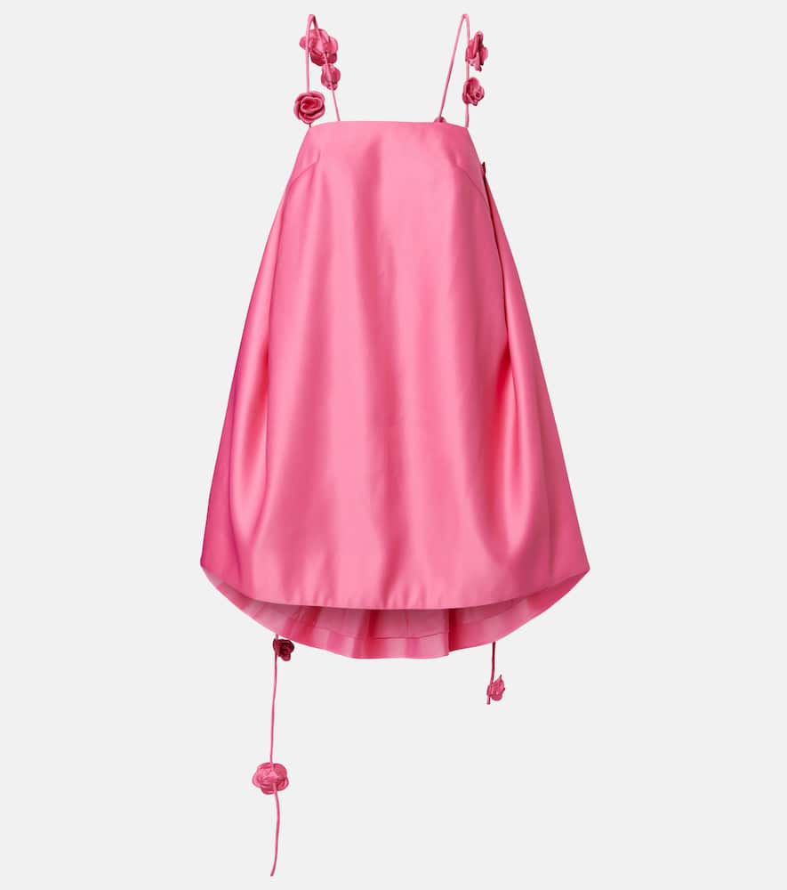 Leo Lin Fiona Floral-appliqué Satin Minidress In Pink