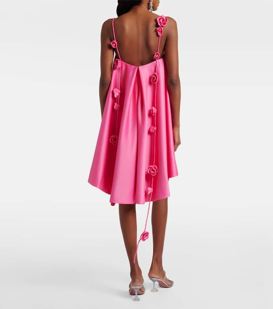 Leo Lin Fiona Floral-appliqué Satin Minidress In Pink