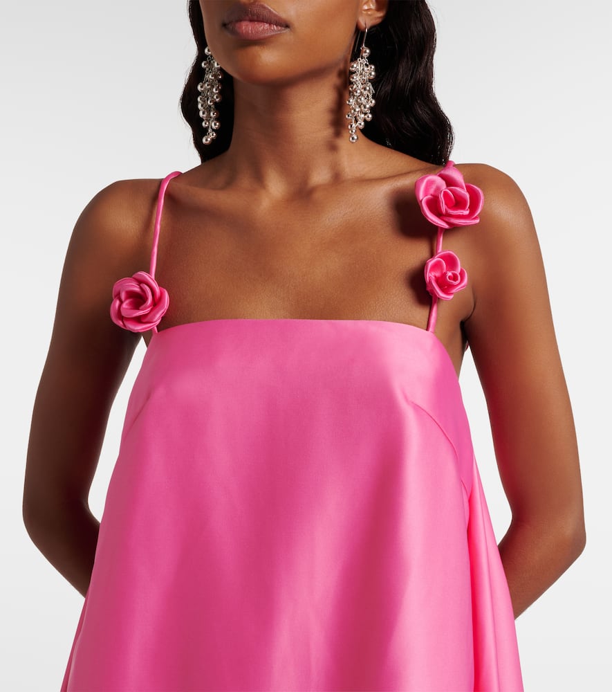 Leo Lin Fiona Floral-appliqué Satin Minidress In Pink