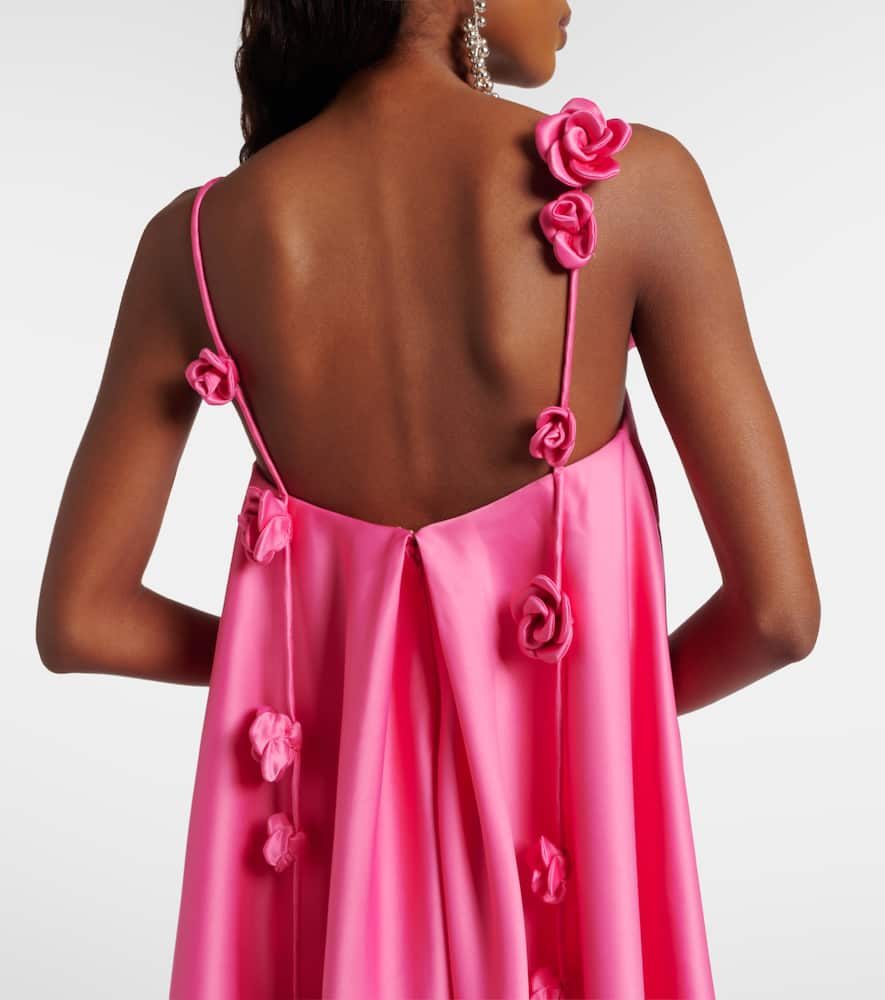 Leo Lin Fiona Floral-appliqué Satin Minidress In Pink