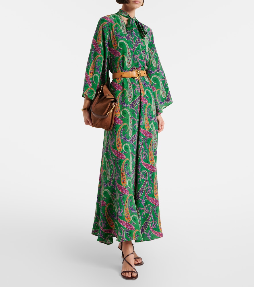 Etro Paisley tie-neck silk maxi dress