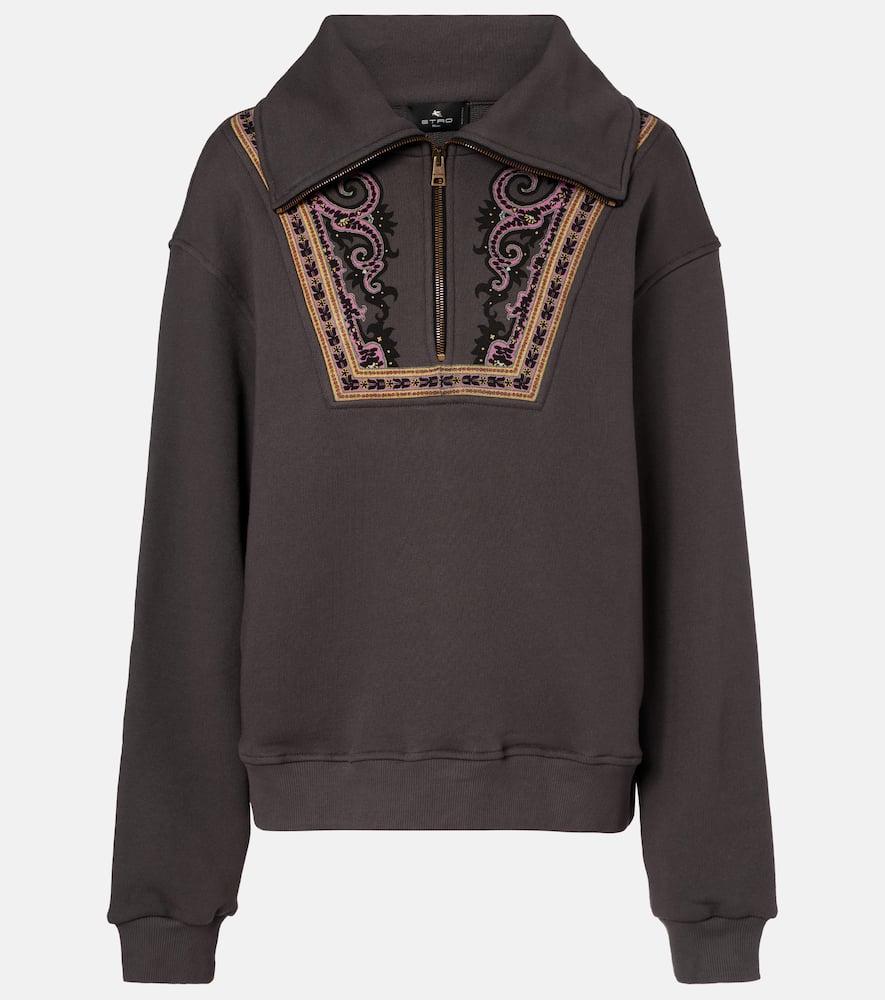 Etro Printed Cotton Half-zip Sweatshirt In Gray