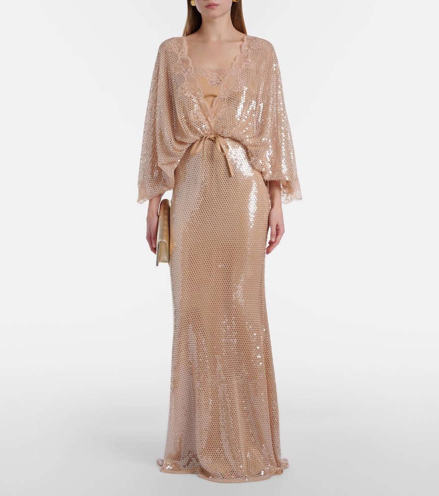  Elie Saab Elie Saab Robe Aus Mesh Mit Spitze Und Pailletten 