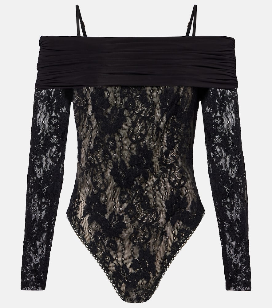 Zimmermann Rebellion Off-shoulder Lace Bodysuit In Black