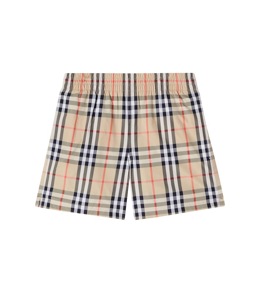 Burberry Check Swim Trunks In Brown