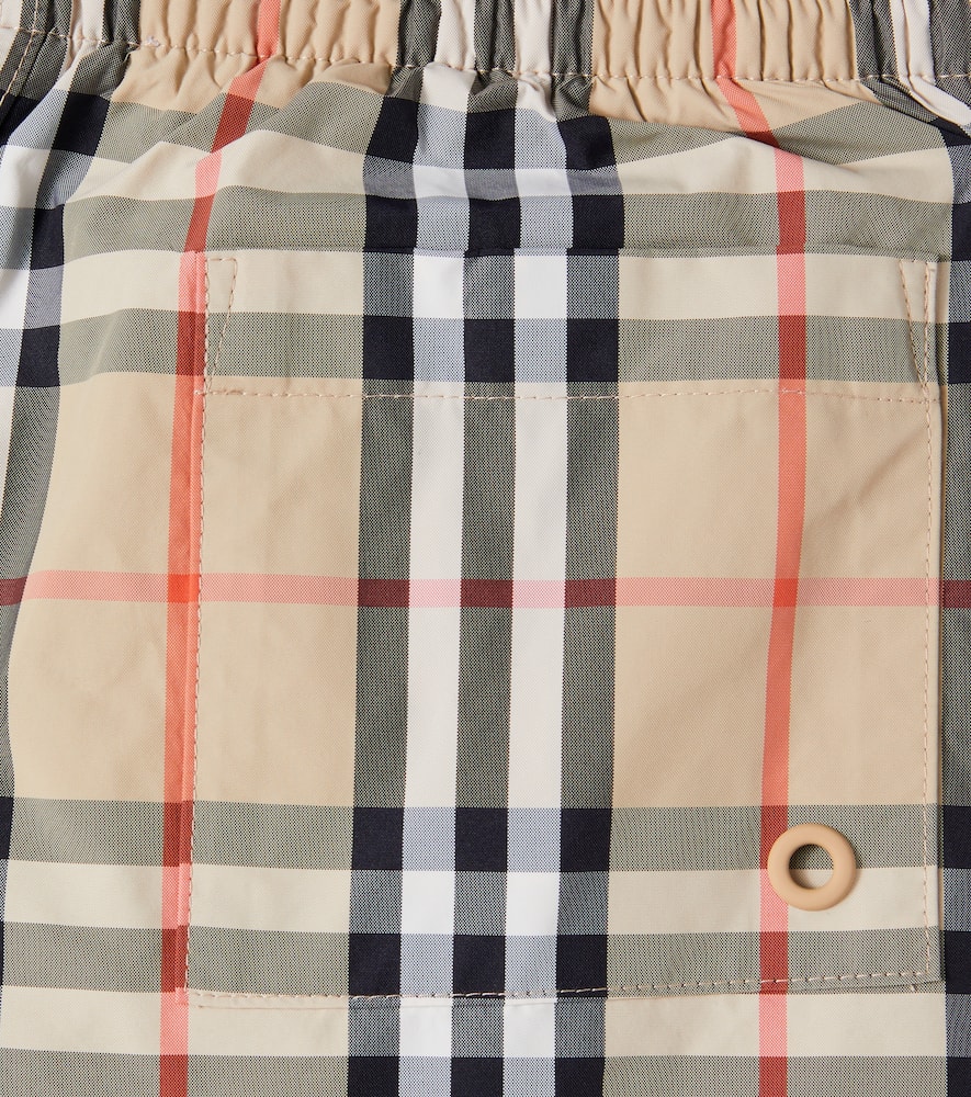 Burberry Check Swim Trunks In Brown