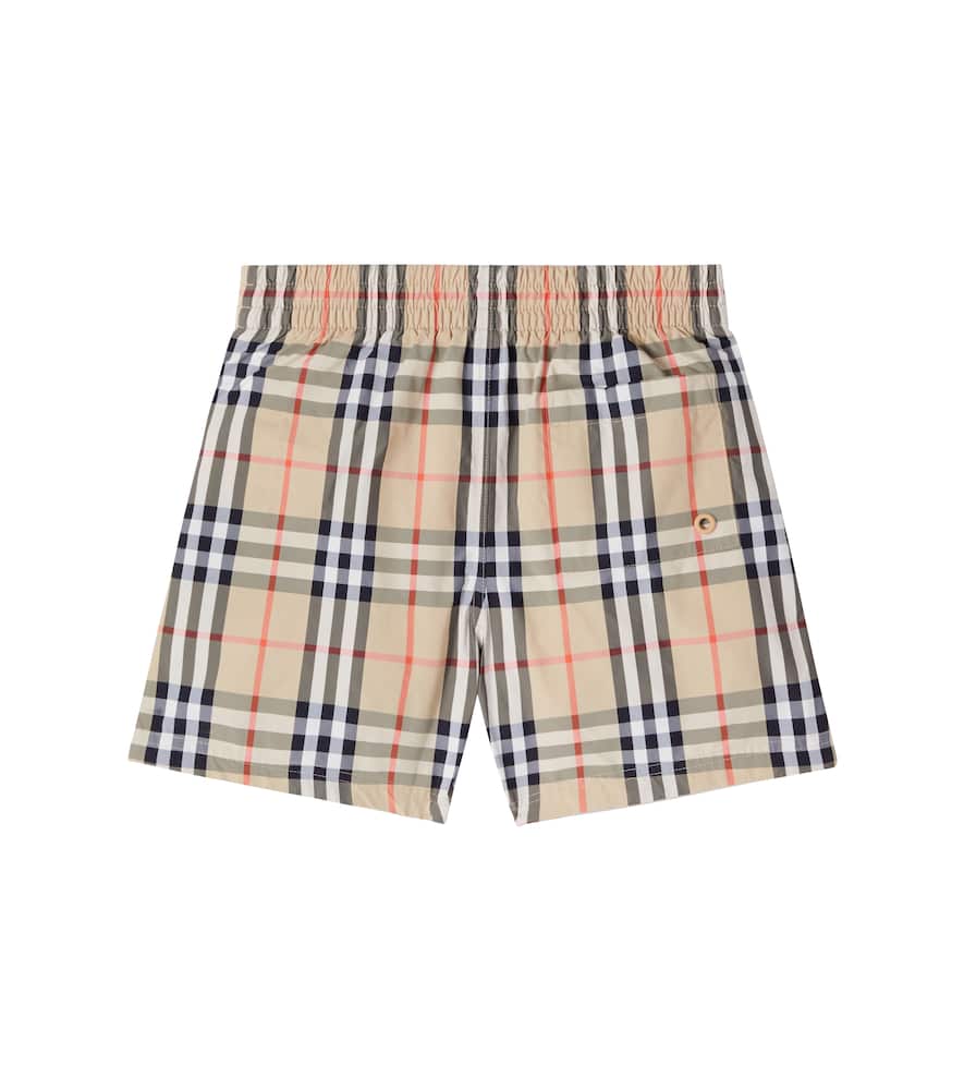 Burberry Check Swim Trunks In Brown