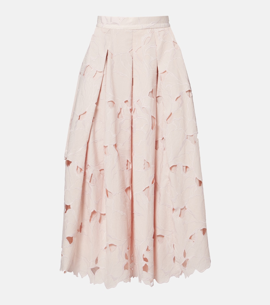 Erdem Cutout floral pleated midi skirt