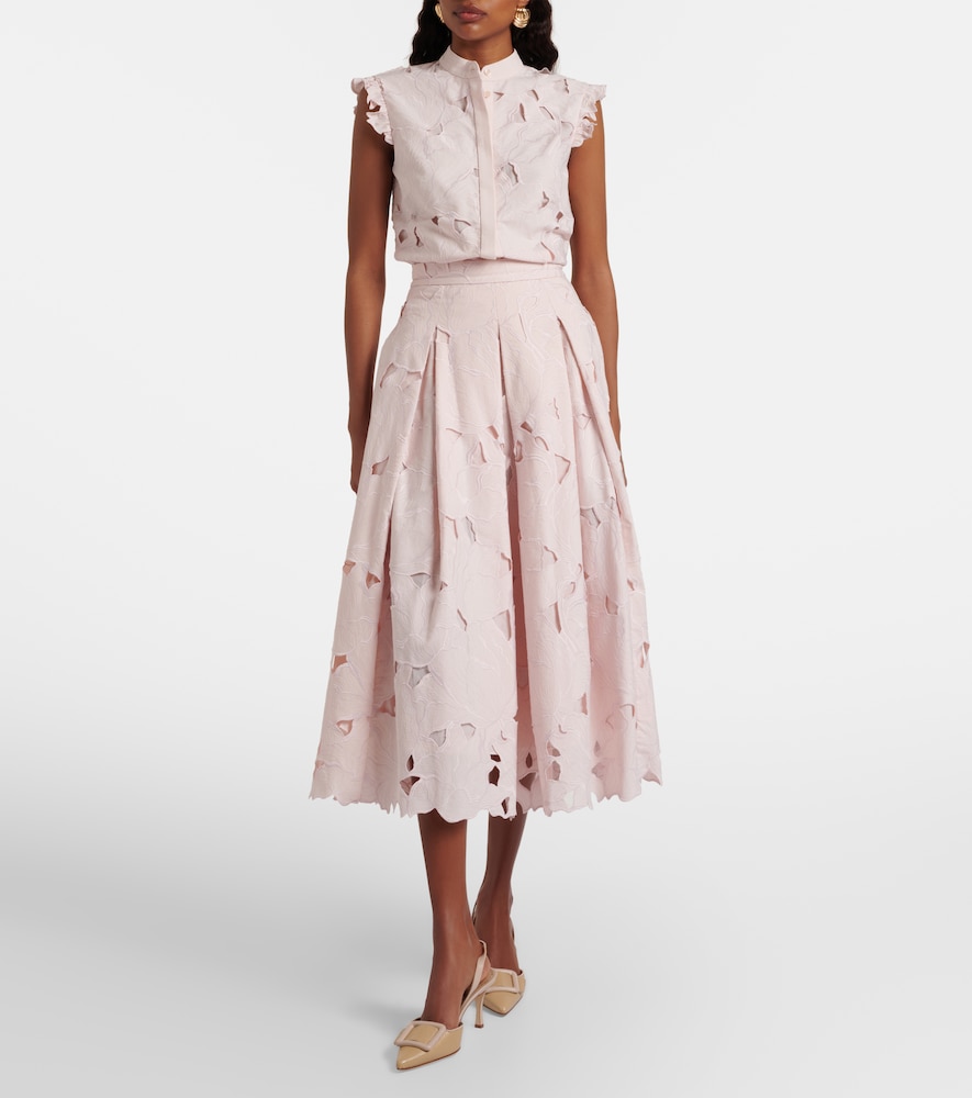 Erdem Cutout floral pleated midi skirt