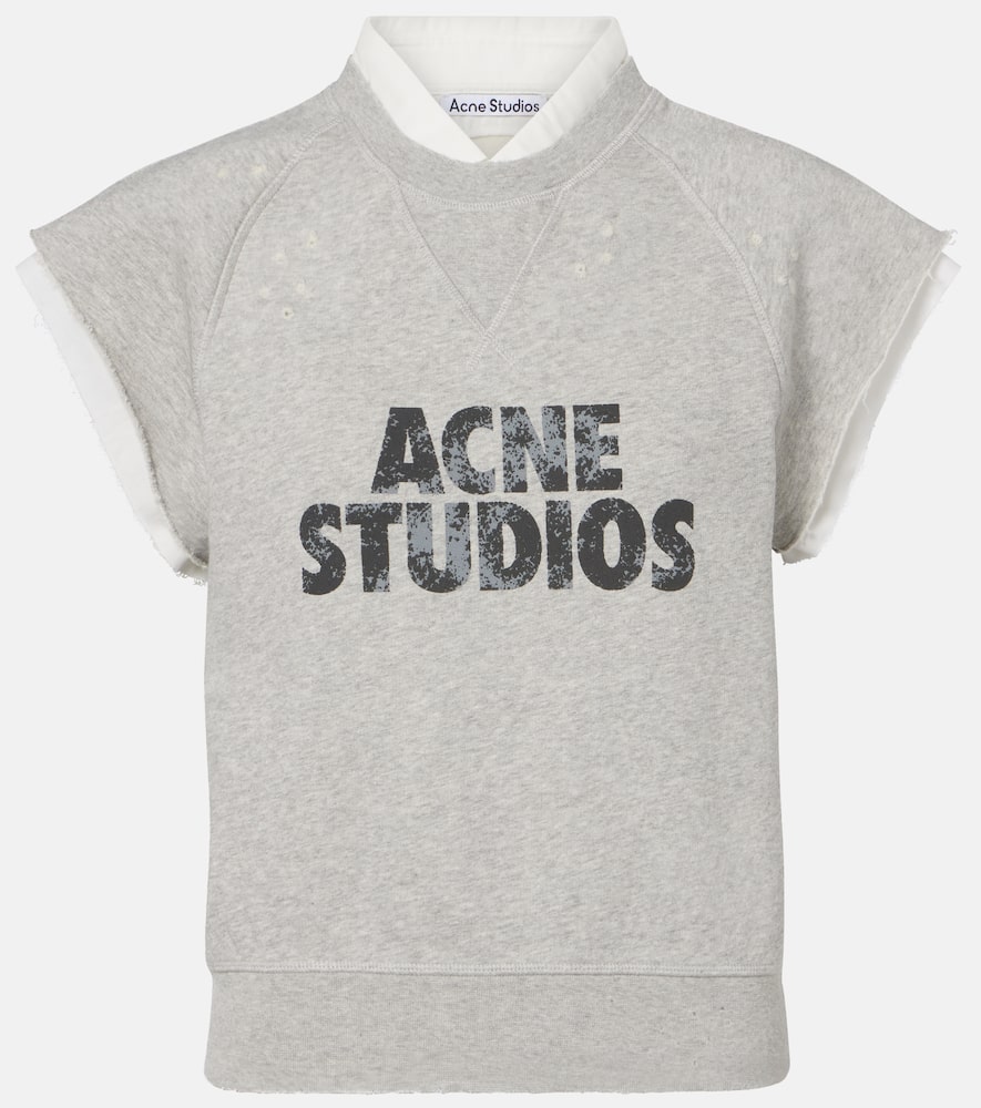 Acne Studios Layered Logo Cotton Fleece Vest In Gray
