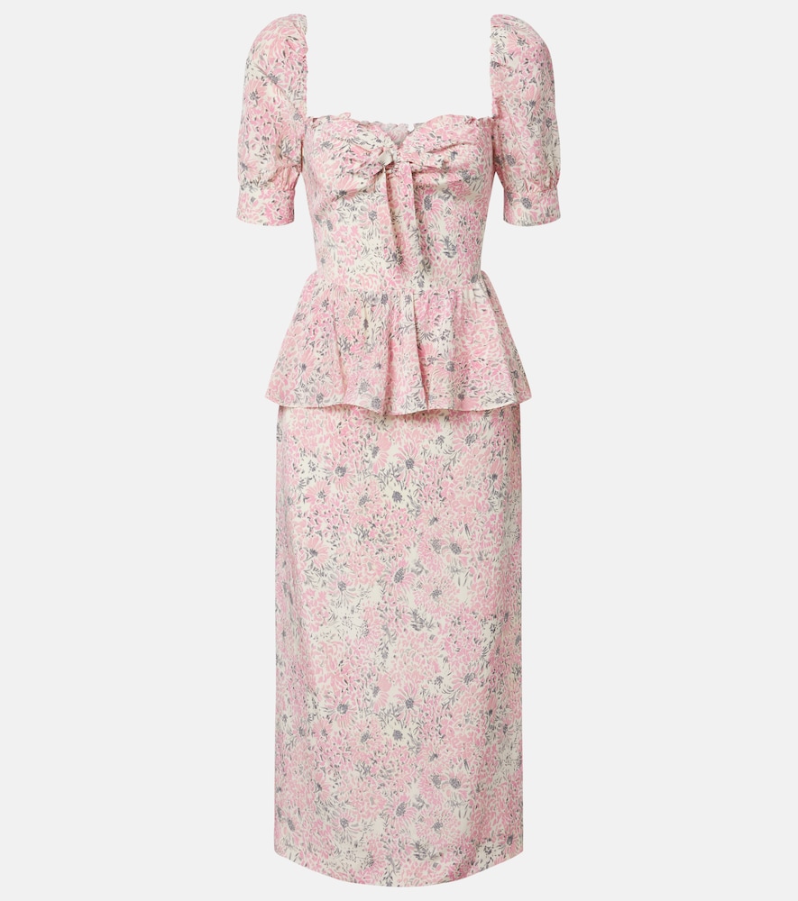 Alessandra Rich Floral peplum silk midi dress