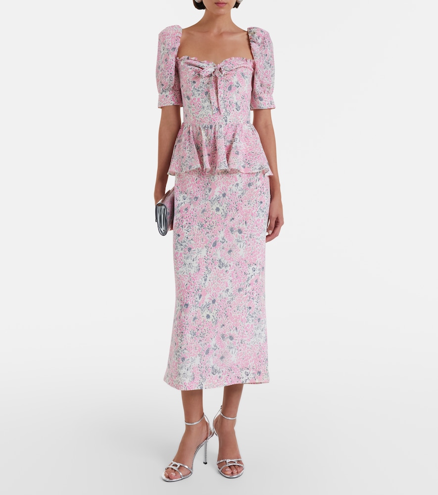 Alessandra Rich Floral peplum silk midi dress