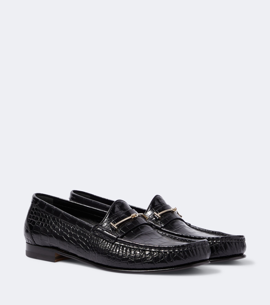 TOM FORD Tom Ford Double T croc-effect leather loafers　Tom Ford ダブル T クロコ模様 レザー ローファー