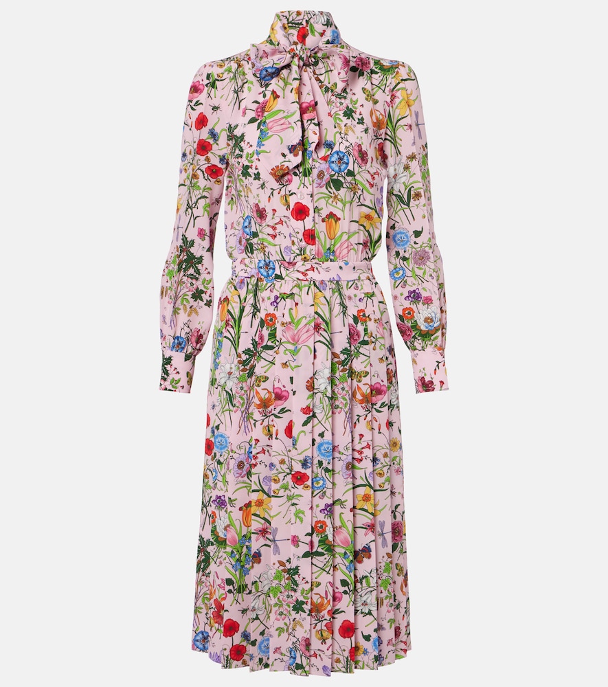 Gucci Floral Pleated Silk Shirt Dress by Gucci