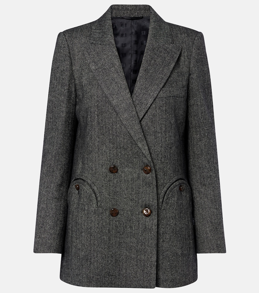 Blazé Milano Everyday Herringbone Wool-blend Blazer In Black