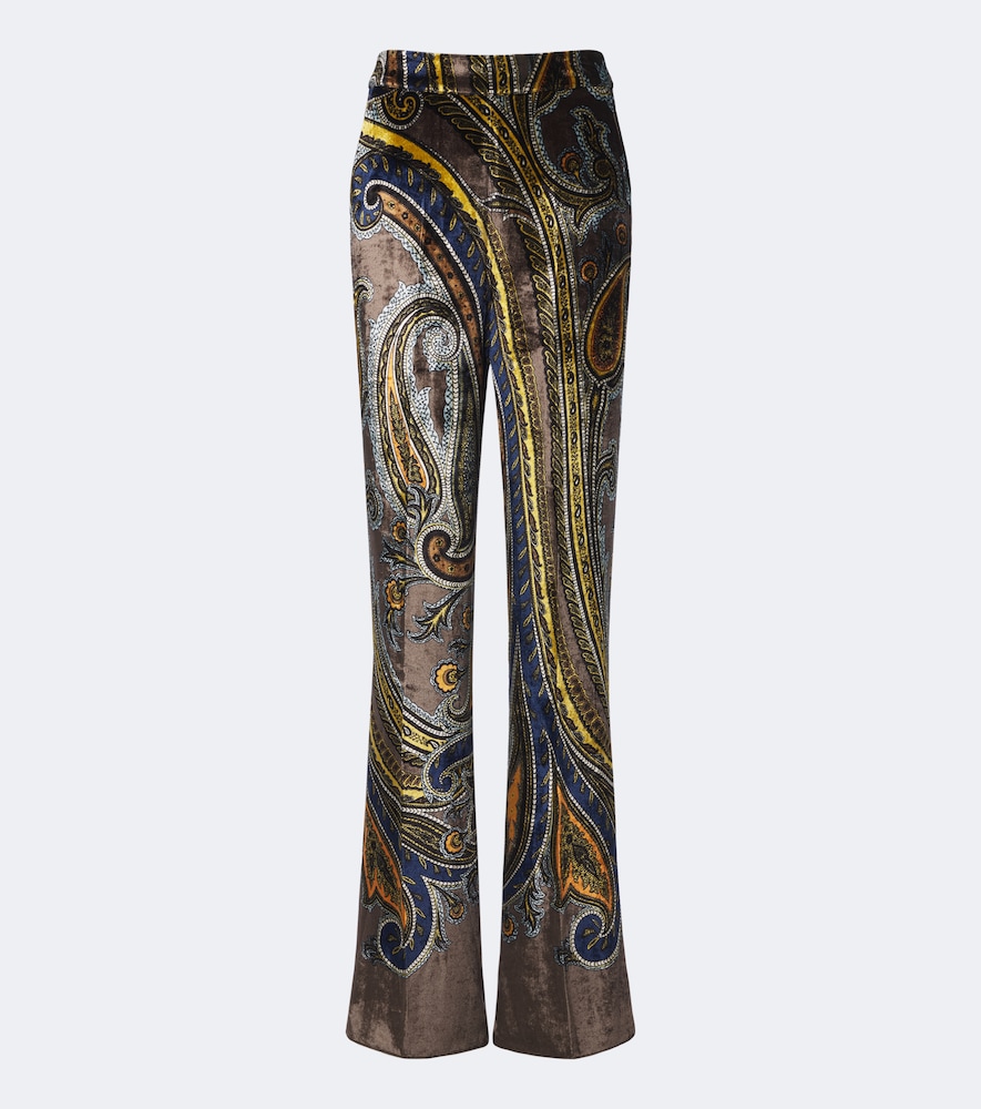 Etro Paisley Velvet Flared Pants In Multicoloured
