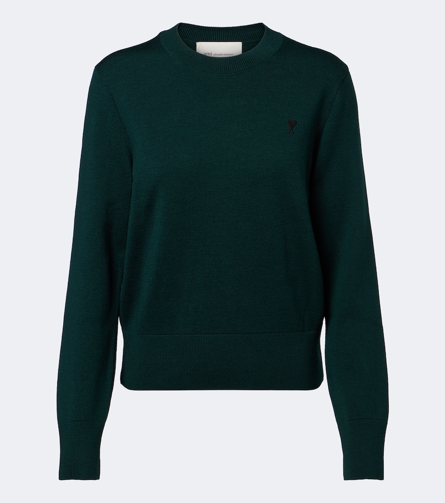 Ami Alexandre Mattiussi Ami De Coeur Virgin Wool Sweater In Green