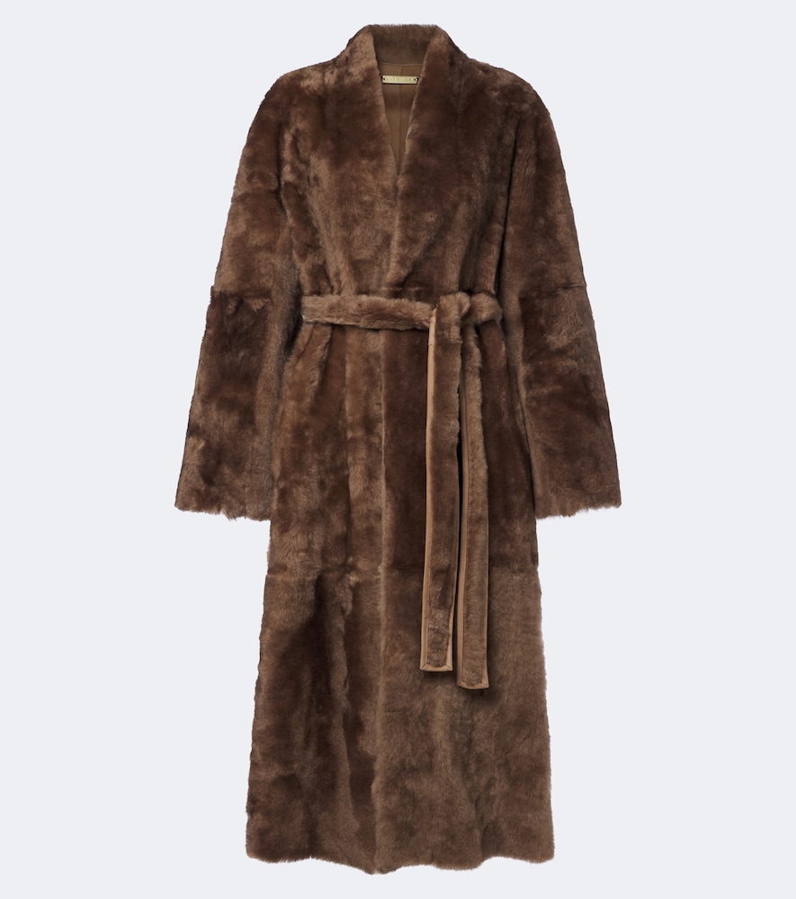 Nour Hammour Davos Shearling Wrap Coat In Brown