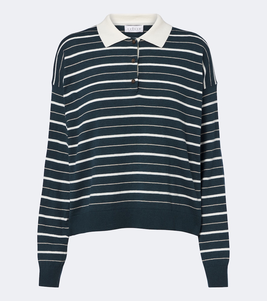 Kaelin Striped Cotton And Cashmere Polo Sweater