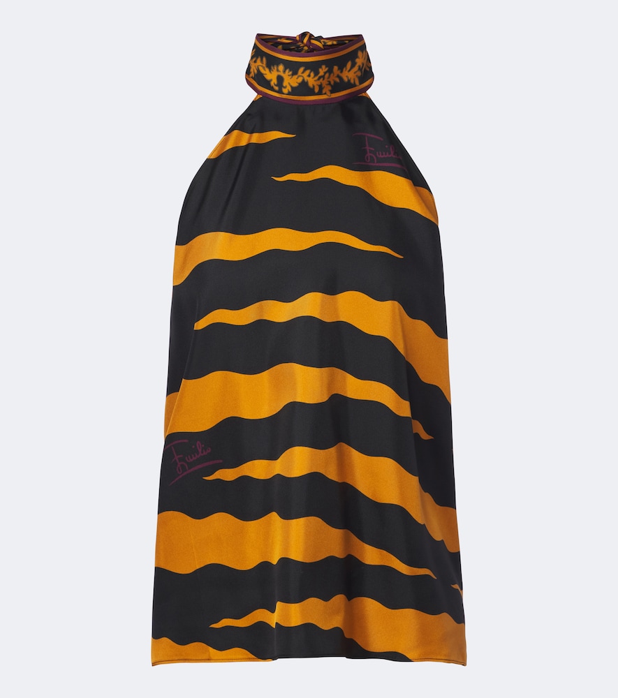 Pucci Fiamme Silk Twill Halterneck Top