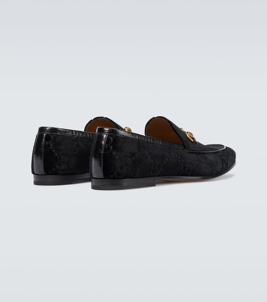 Gucci New Jordaan Horsebit Leather-trimmed Logo-embroidered Velvet Loafers In Black