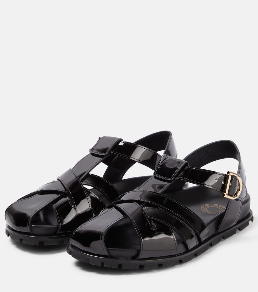 Shop Dries Van Noten Patent Leather Sandals In Black