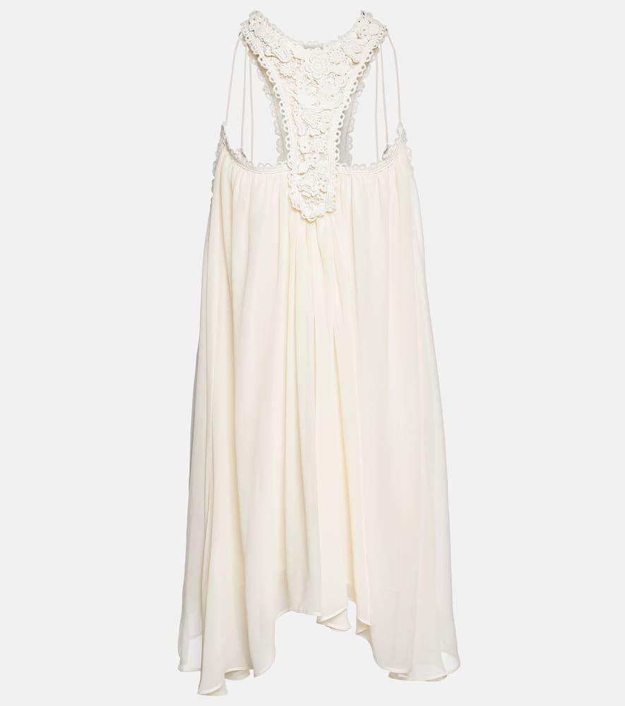 Isabel Marant Crochet And Silk Mini Dress In Ecru
