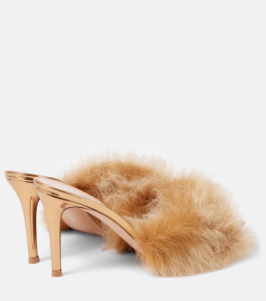 Gianvito Rossi Pointy Shearling-trimmed Leather Mules In Beige