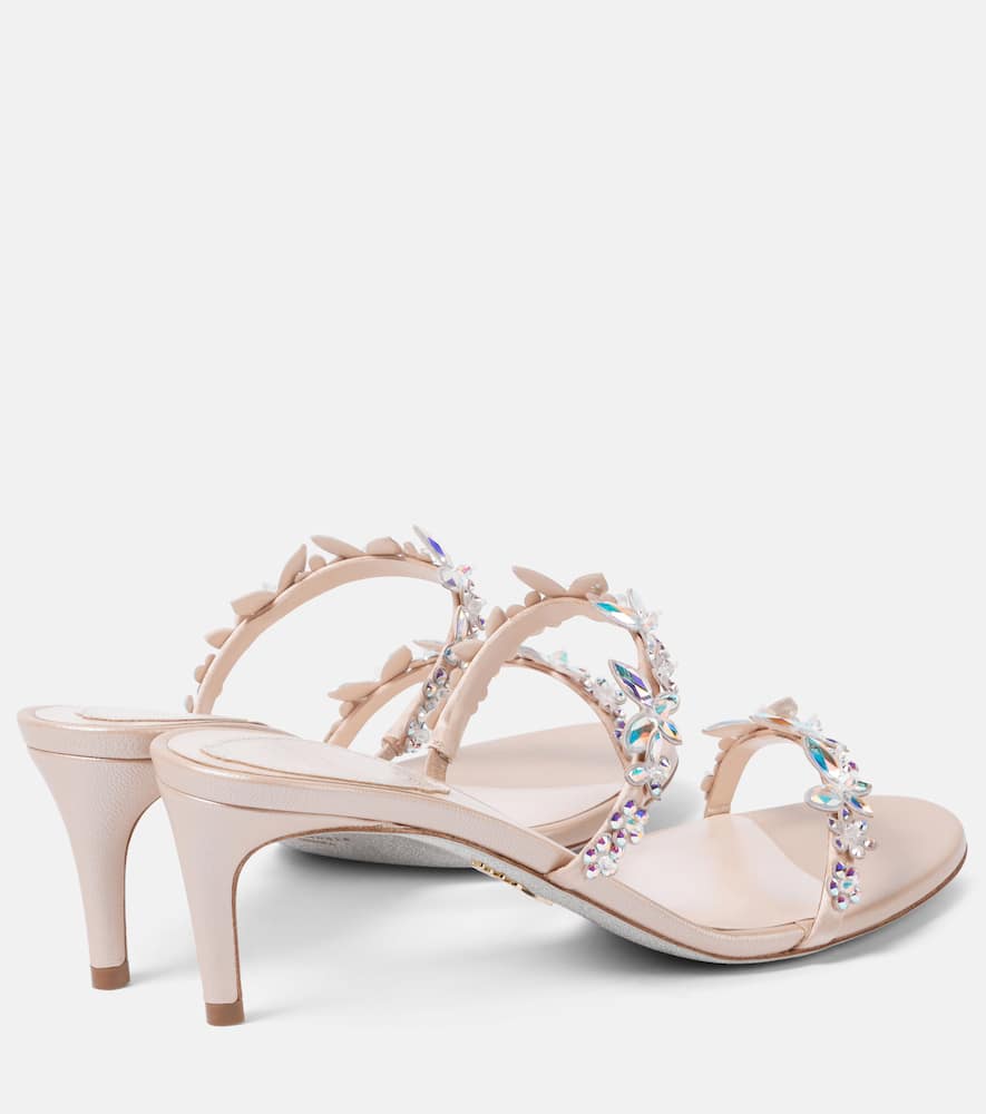 René Caovilla Eden Slider 60 Embellished Satin Sandals In Beige