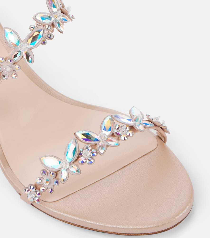 René Caovilla Eden Slider 60 Embellished Satin Sandals In Beige