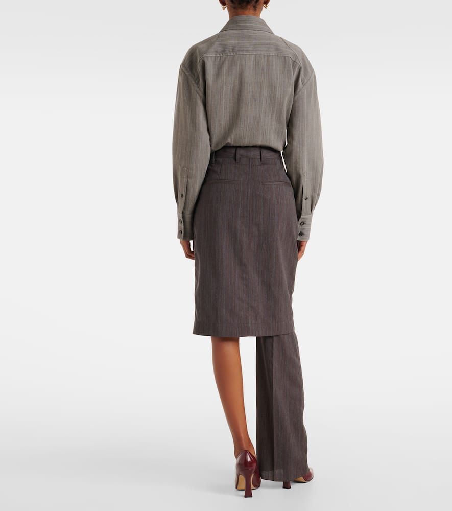 Bottega Veneta Asymmetric Striped Wool Skirt Pants In Grey