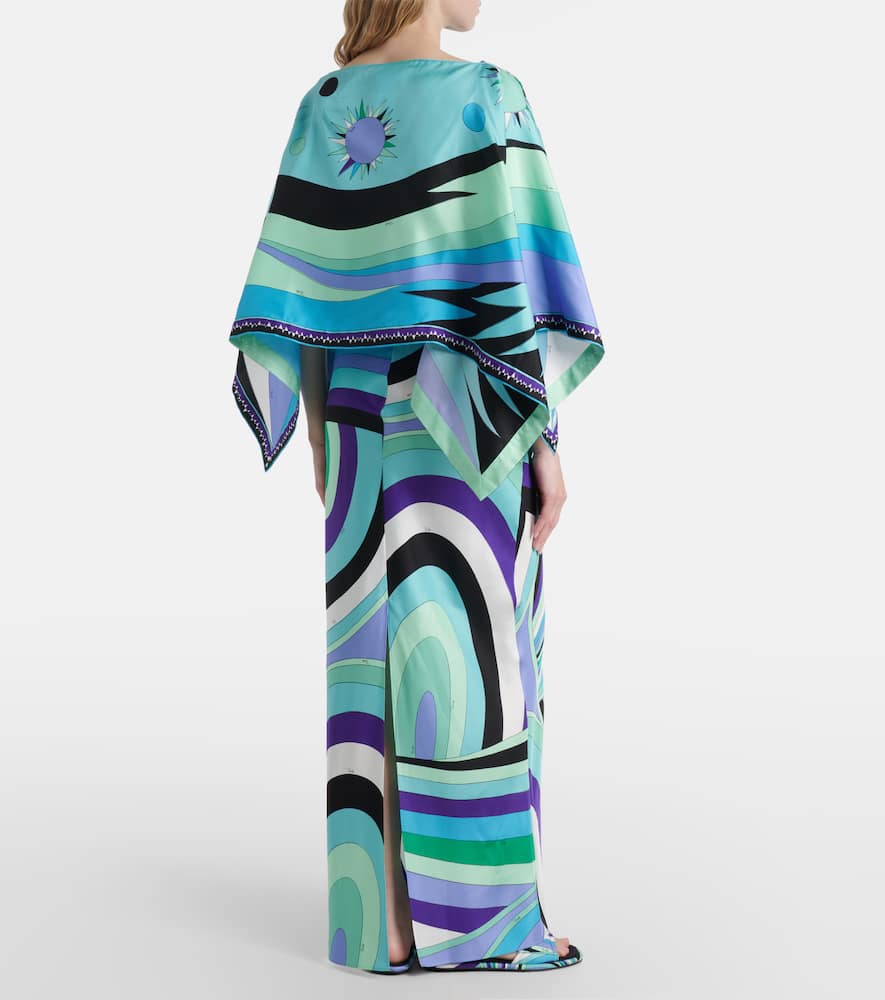 Pucci Iride Print Long Silk Dress With Cape