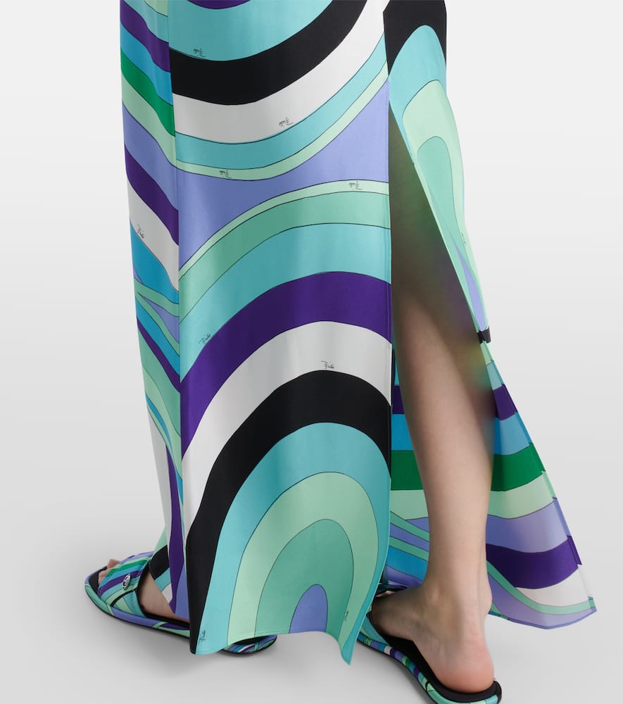 Pucci Iride Print Long Silk Dress With Cape