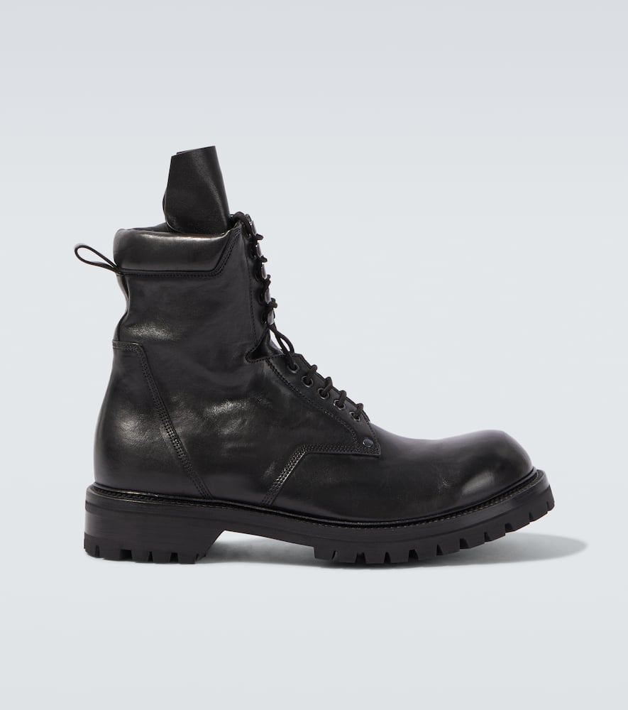 Rick Owens Leather Combat Boots In Black