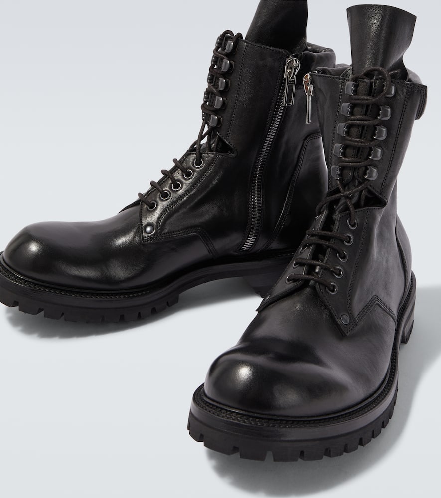 Rick Owens Leather Combat Boots In Black