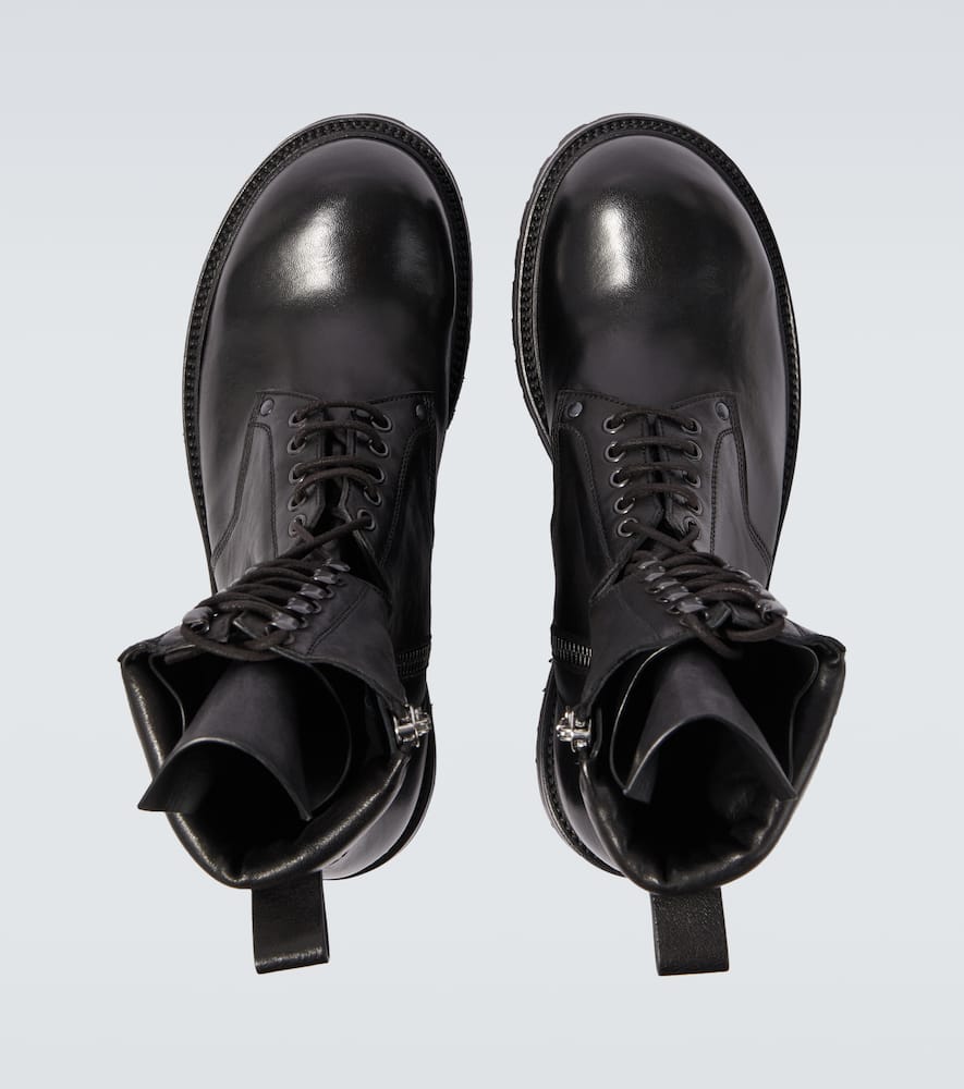Rick Owens Leather Combat Boots In Black