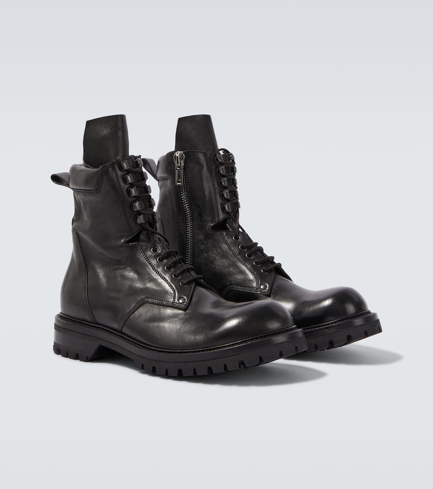 Rick Owens Leather Combat Boots In Black