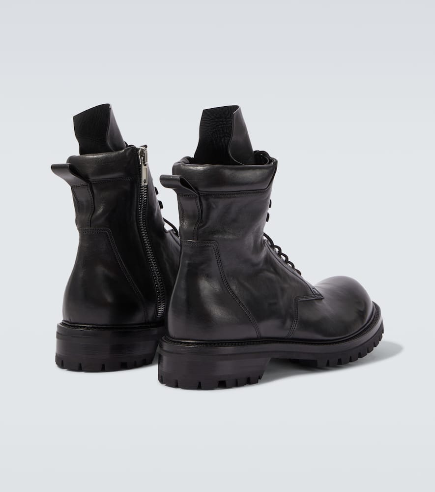 Rick Owens Leather Combat Boots In Black