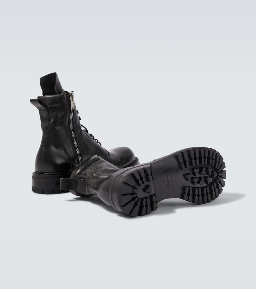 Rick Owens Leather Combat Boots In Black