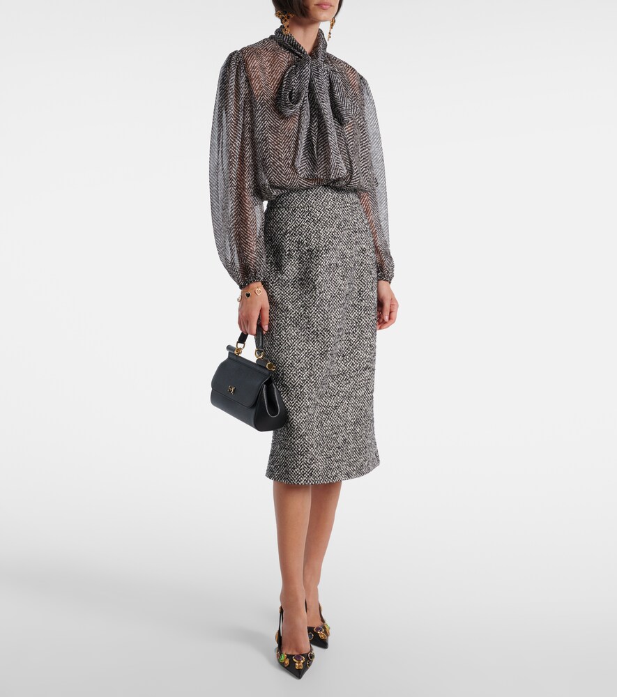 Dolce & Gabbana Tie-neck herringbone silk chiffon blouse