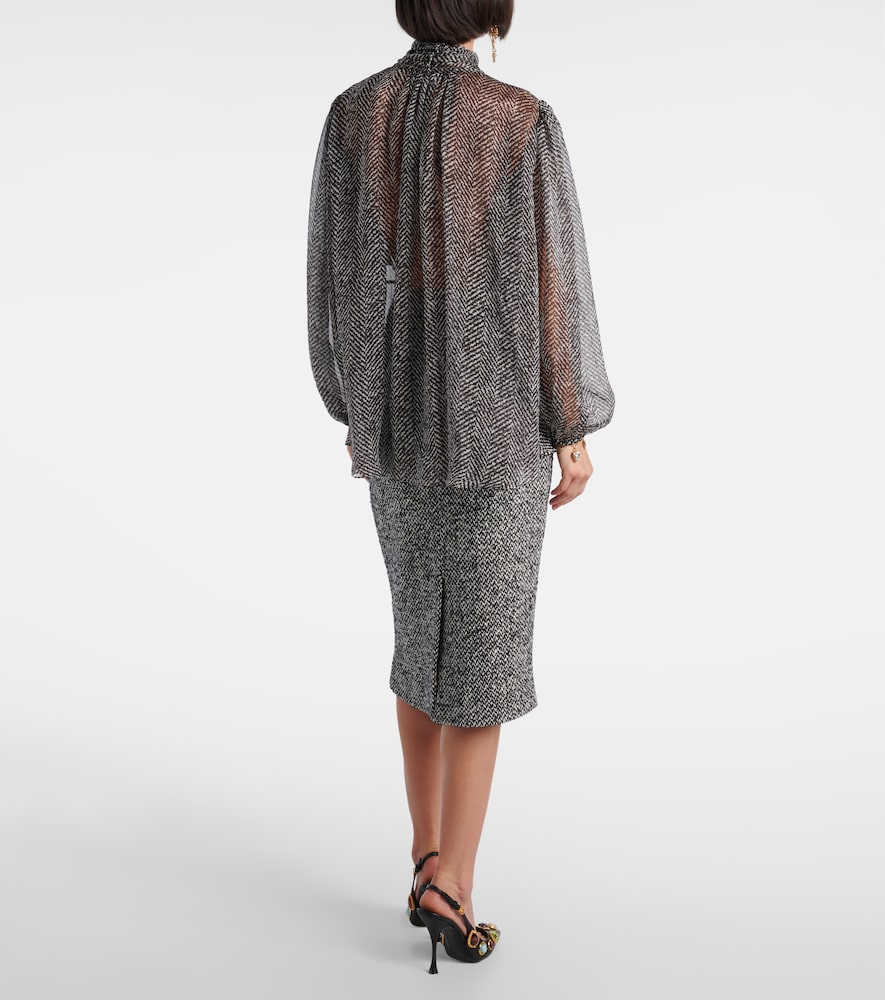  Dolce&gabbana Dolce&gabbana Tie-neck Herringbone Silk Chiffon Blouse 