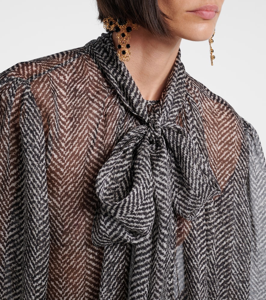  Dolce&gabbana Dolce&gabbana Tie-neck Herringbone Silk Chiffon Blouse 