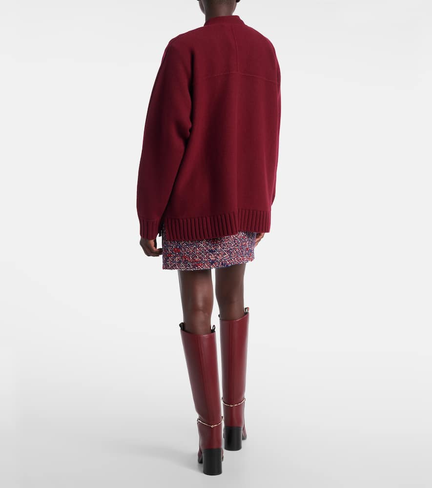 Gucci Bordeaux V-neck Cardigan With Metal Clamps On The Front In Wool And Cashmere Blend Woman In Burgundy