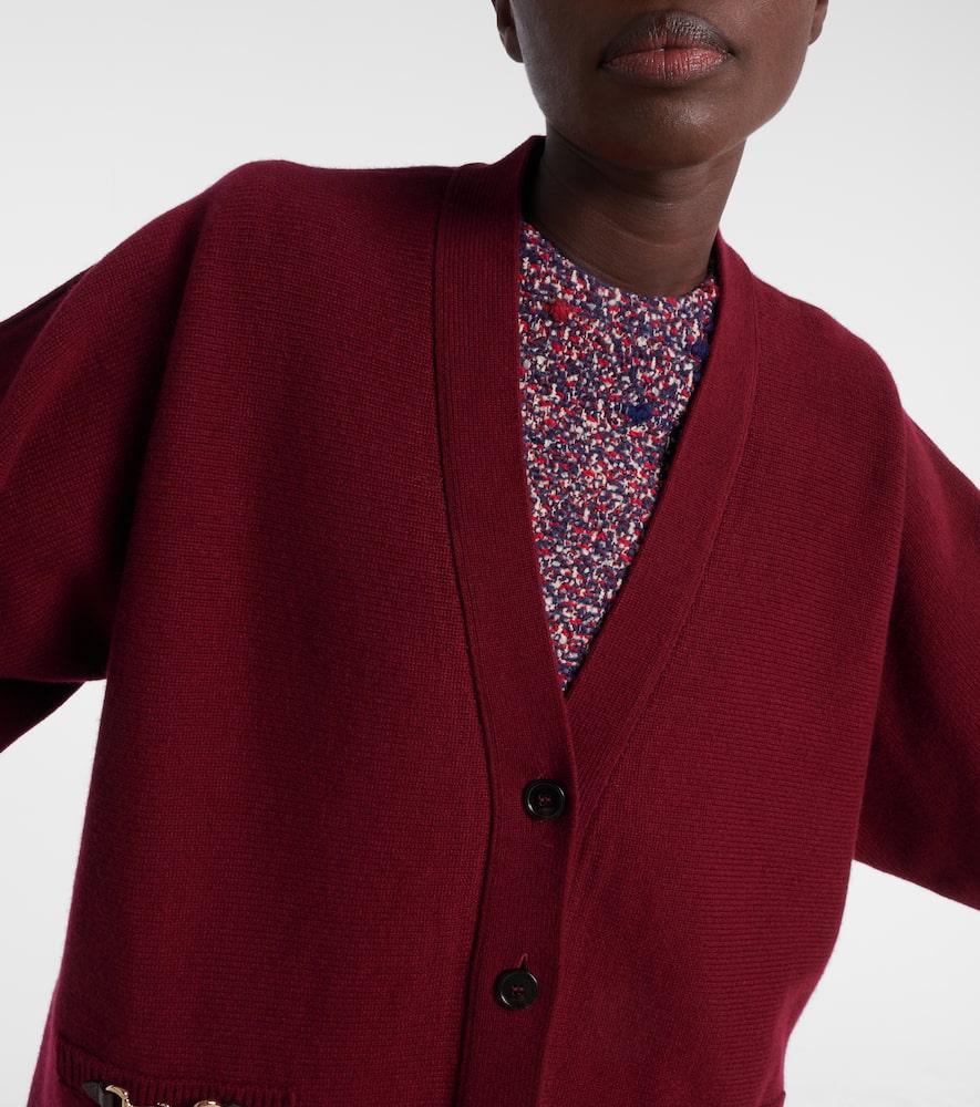 Gucci Bordeaux V-neck Cardigan With Metal Clamps On The Front In Wool And Cashmere Blend Woman In Burgundy