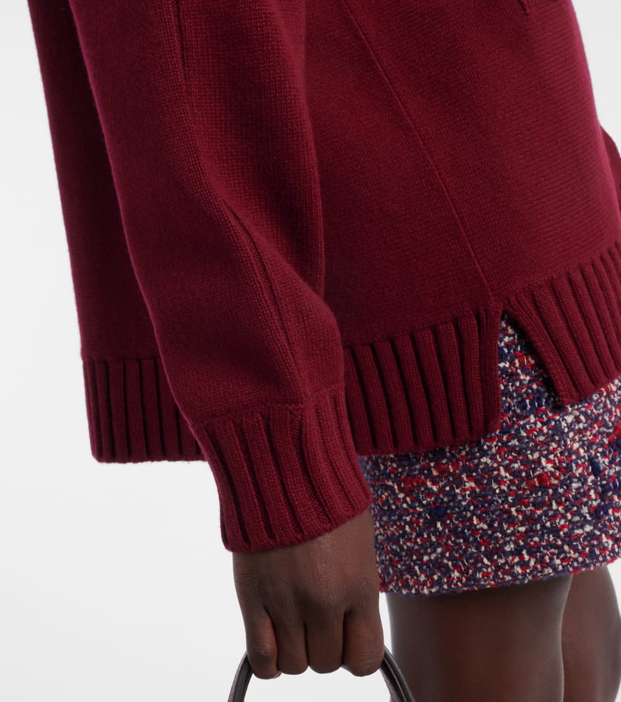Gucci Bordeaux V-neck Cardigan With Metal Clamps On The Front In Wool And Cashmere Blend Woman In Burgundy