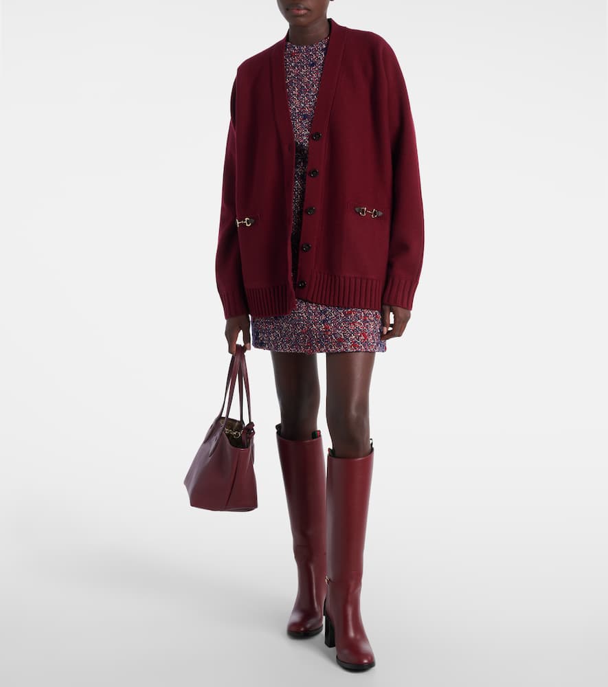Gucci Bordeaux V-neck Cardigan With Metal Clamps On The Front In Wool And Cashmere Blend Woman In Burgundy