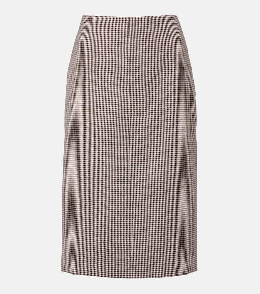 Gucci Gingham Wool Midi Skirt In Brown