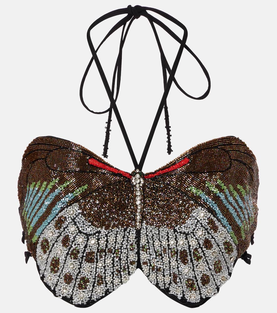 Calypso embellished open-back crop top