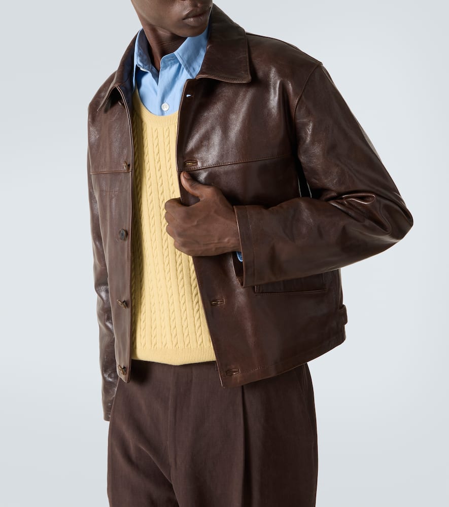 Auralee Leather Jacket In Brown