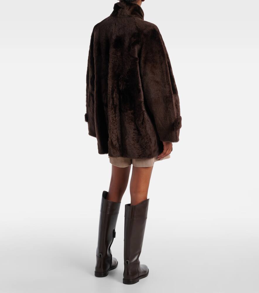 Brunello Cucinelli Leather Double-breasted Jacket High Collar In Brown